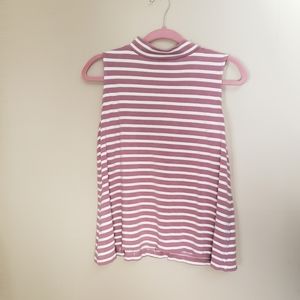 L Pink/White Striped Turtleneck Tank Top